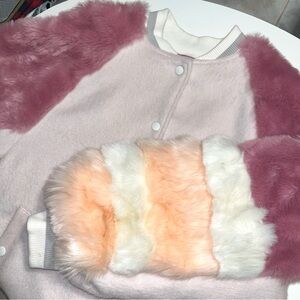 Super cute pink faux fur varsity jacket